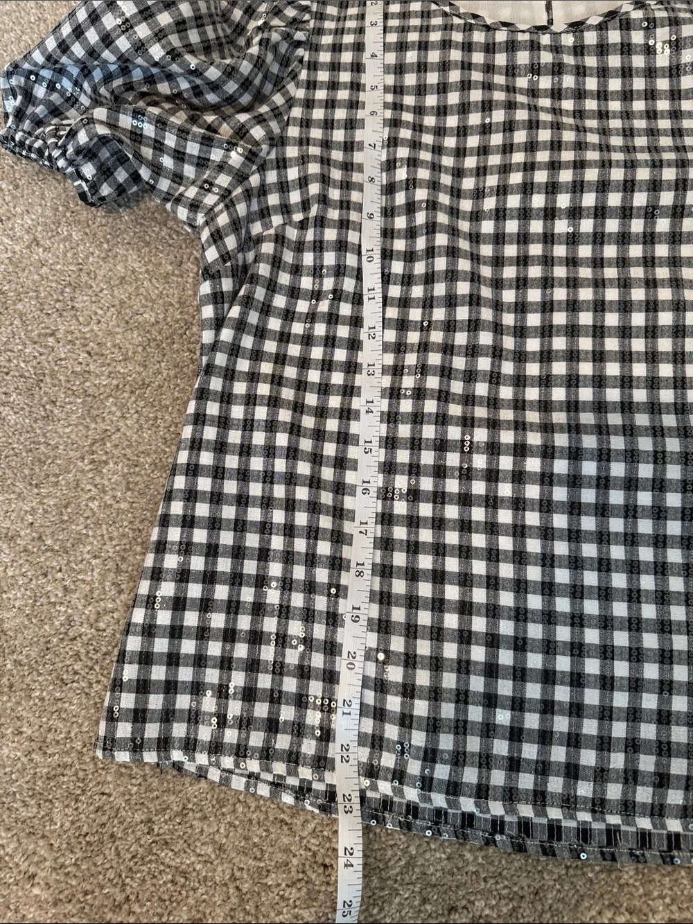 English Factory Black and White Gingham Puff Sleeve Top
